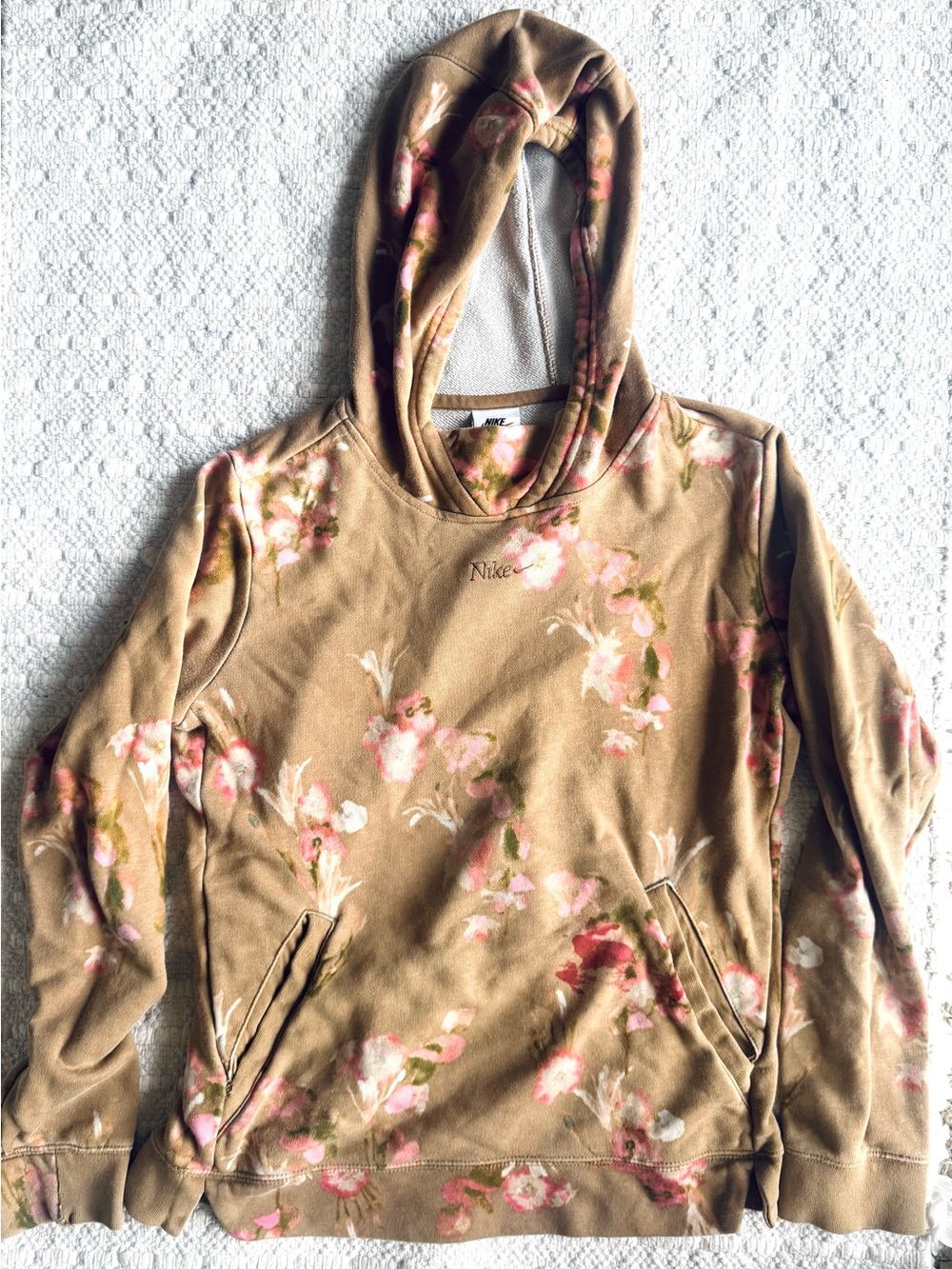 Nike Tan Pink Floral Pullover Hoodie
